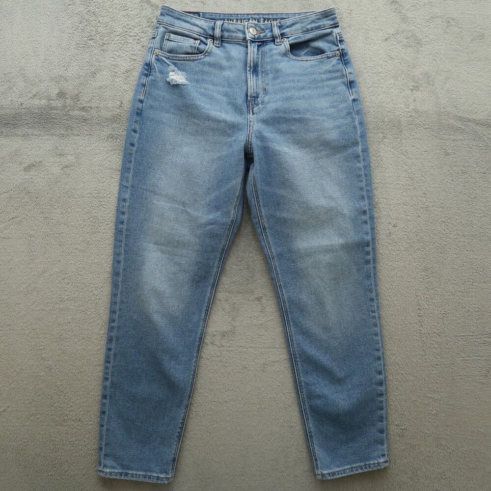 American Eagle Mom Jeans Women's Size 4R High-Rise Denim 28" Inseam Distressed